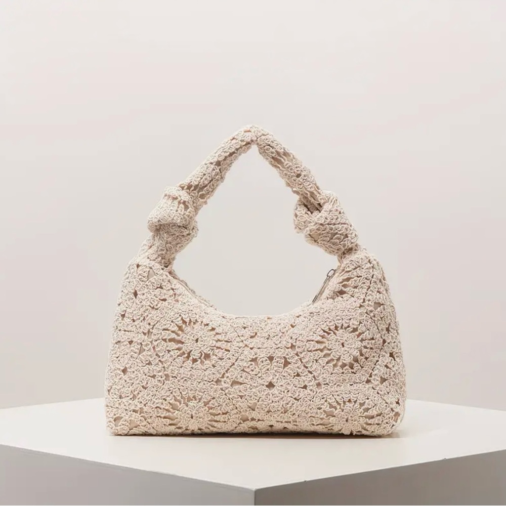 Cream Crochet Lace Knotted Hobo Shoulder Bag Boho NIP